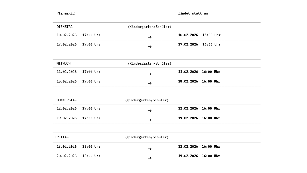 HSA Winterferienplan 2026