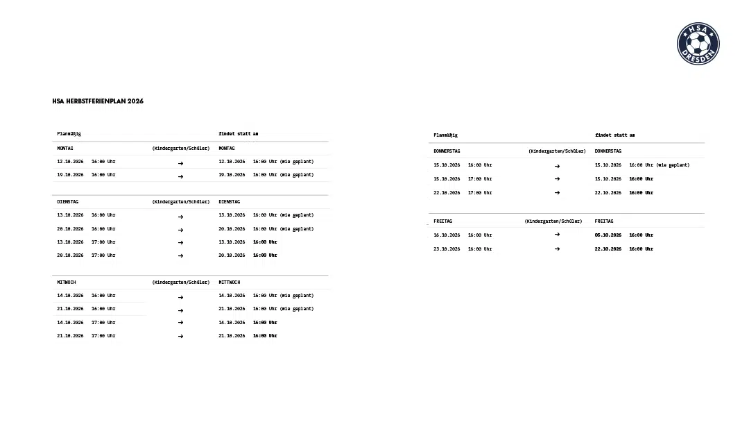 HSA Herbstferienplan 2026